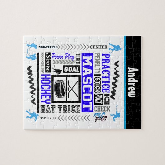 ボーイズ・ホッケーの用語パーソナライズされたブルー ジグソーパズル (横)