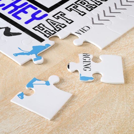 ボーイズ・ホッケーの用語パーソナライズされたブルー ジグソーパズル (側面)