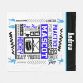 ボーイズ・ホッケーの用語パーソナライズされたブルー フリースブランケット (正面(横))