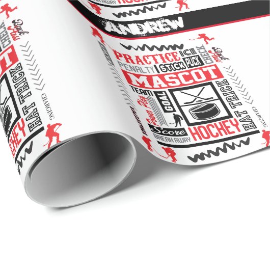 ボーイズ・ホッケーの用語パーソナライズされた ラッピングペーパー (ロールコーナー)