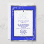 ボーイズ・ホーリー・コミュニオンシルバーブルー王室のクロス 招待状 (裏面)