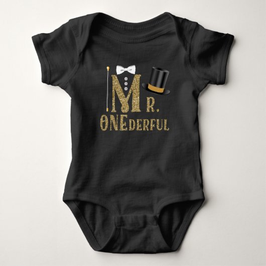 ボーイズ ミスター ワンダフル 1歳の誕生日Tシャツ ベビーボディスーツ (正面)