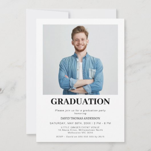 ボーイズ・ミニマル写真卒業パーティー 招待状 (正面)