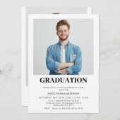 ボーイズ・ミニマル写真卒業パーティー 招待状 (正面/裏面)