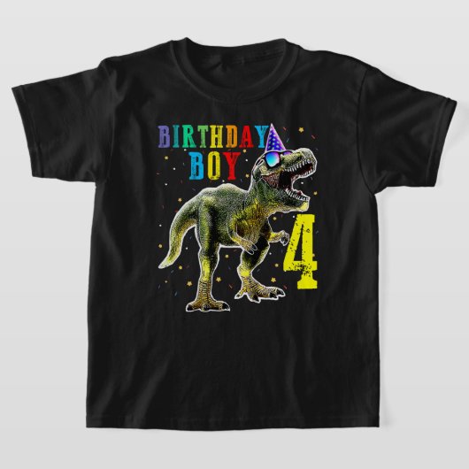 ボーイズ・ラー私は4歳の誕生日の恐竜シャツディノス Tシャツ (レイダウン)