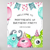 ボーイズ・リトル・モンスターバースデーパーティー歓迎サイン ポスター (正面)