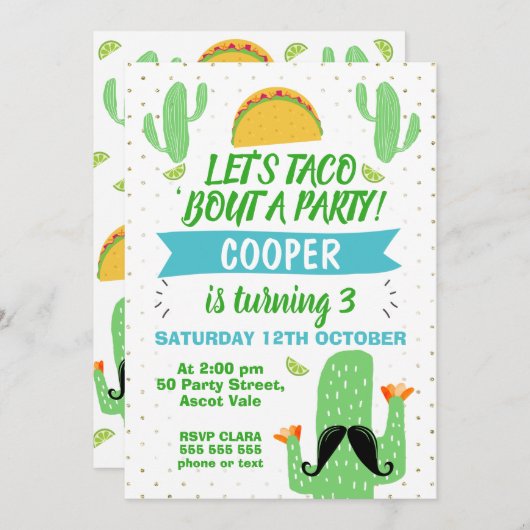 ボーイズ・レッツタコ「Aパーティー誕生日招待状 招待状 (正面/裏面)