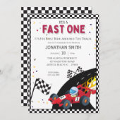 ボーイズ・レッドレースカー1st誕生日パーティの招待状 招待状 (正面/裏面)