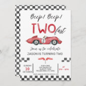 ボーイズ・レッド・レーシング・カー2速2回目の誕生日 招待状 (正面/裏面)