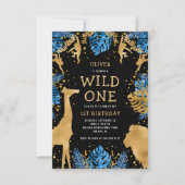ボーイズ・ワイルドワン1stバースデーブルーブラックサファリ 招待状 (正面)
