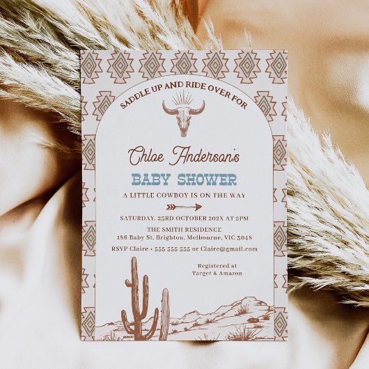 ボーイズBoho Arch Rodeo Western Baby Shower 招待状