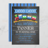 ボーイズChalkboard列車誕生日パーティーの招待 招待状 (正面/裏面)