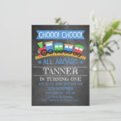 ボーイズChalkboard列車誕生日パーティーの招待 招待状 (スタンド正面)
