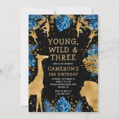 ボーイズSafari 3rd誕生日パーティーブルー金ゴールドブラック 招待状 (正面)