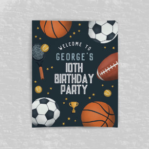 ボーイズSporty Blue Birthday Partyウェルカムサイン ポスター