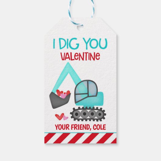 ボーイズValentine I Dig Youメッセージカード ギフトタグ (裏面)