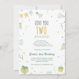 ボーイセカンドバースデーピザパーティの招待状ブルー 招待状