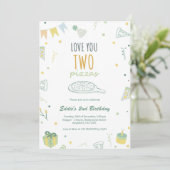 ボーイセカンドバースデーピザパーティの招待状ブルー 招待状 (スタンド正面)