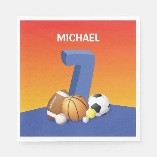 ボーイセブン誕生日スポーツボール スタンダードランチョンナプキン (正面)