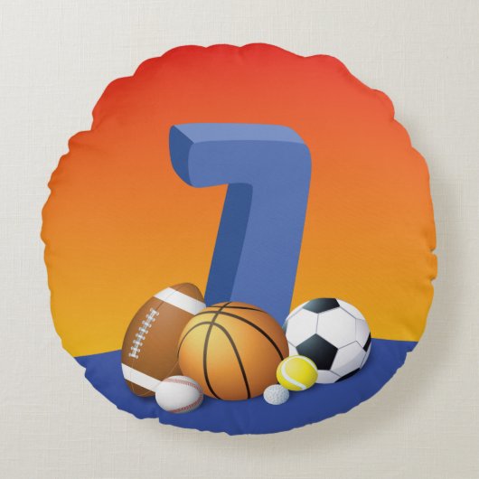 ボーイセブン誕生日スポーツボール ラウンドクッション (正面)
