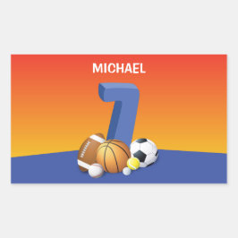 ボーイセブン誕生日スポーツボール 長方形シール
