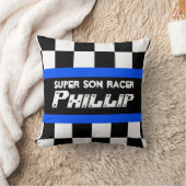ボーイソンレーサー市松模様にブルーフラッグ名ピロー クッション (ブランケット)