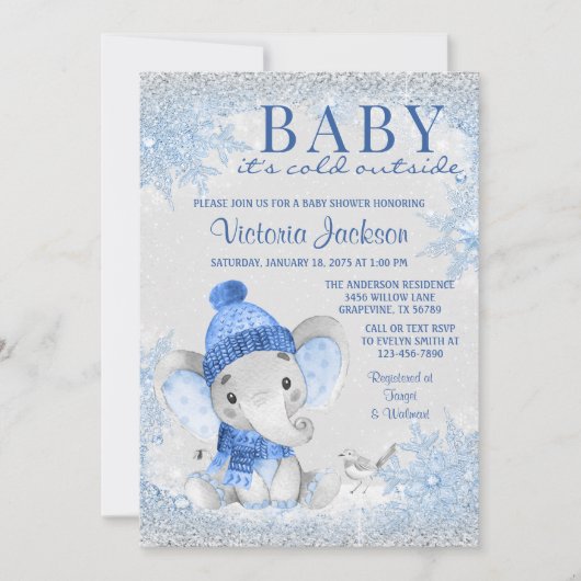 ボーイゾウのベビーその冷たい屋外ベビーシャワー 招待状 (正面)