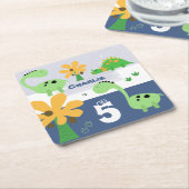 ボーイダノジュラシック誕生日パーティー スクエアペーパーコースター (アングル)