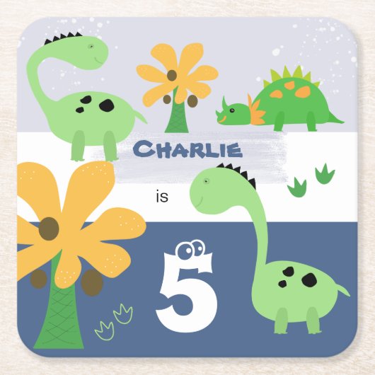 ボーイダノジュラシック誕生日パーティー スクエアペーパーコースター (正面)