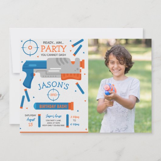 ボーイダーツガン戦争の誕生日パーティー写真 招待状 (正面)