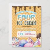 ボーイチョコレートドリップワッフルアイスクリーム4歳の誕生日 招待状 (正面)