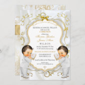 ボーイツインズバプテスマ《キリスト教》洗礼式や命名式聖餐会 招待状 (正面/裏面)