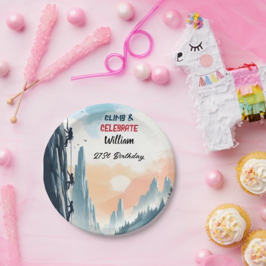 ボーイツリーおもしろいクリフロック登山21st誕生日 ペーパープレート (パーティー)