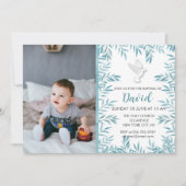 ボーイティール（緑がかった色）ブルードーブウォーターカラーバプテスマ招待状 招待状 (正面)