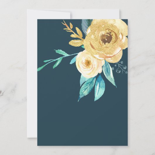 ボーイティール（緑がかった色）ブルー金ゴールドフローラベビーシャワー招待状 招待状 (裏面)