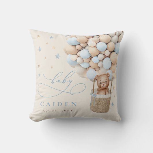 ボーイテディベアニュートラルベビーシャワー子供部屋ギフト クッション (正面)