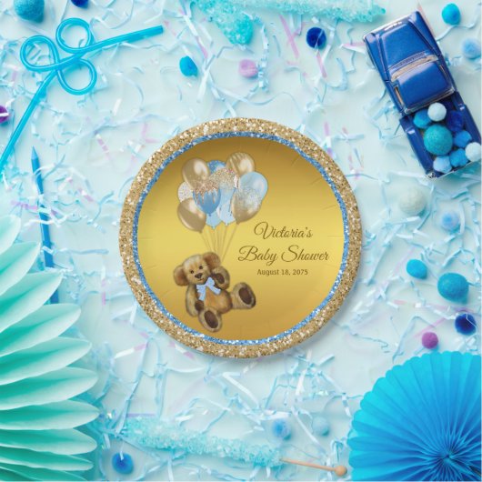 ボーイテディベアバルーンベビーシャワー紙プレート ペーパープレート (パーティー)