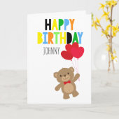 ボーイテディベアパーソナライズされたハッピーバースデー カード (黄色い花)