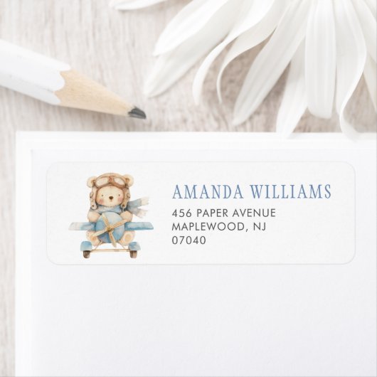 ボーイテディベアベビーシャワー差出人住所ラベル ラベル (インサイチュ)