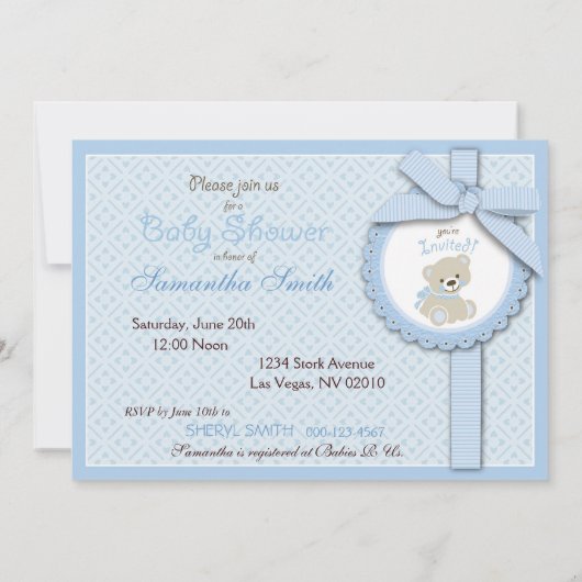 ボーイテディベアベビーシャワー招待状カード 招待状 (裏面)