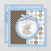 ボーイテディベアベビーシャワー招待状スクエア 招待状 (正面/裏面)