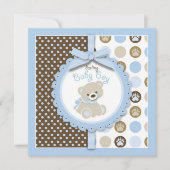 ボーイテディベアベビーシャワー招待状スクエア 招待状 (正面)