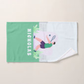 ボーイテニスプレーヤーシルエットグリーングラスキッズ名 ハンドタオル (ハンドタオル)