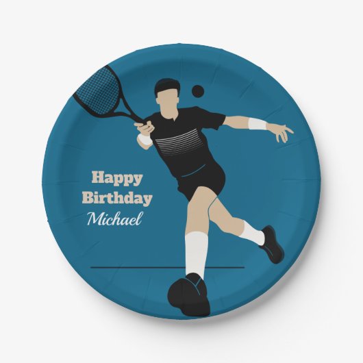 ボーイテニス誕生日パーティープレーヤー&キッズネームスポーツ ペーパープレート (正面)