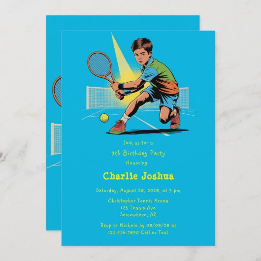 ボーイテニス誕生日パーティー 招待状 (正面/裏面)