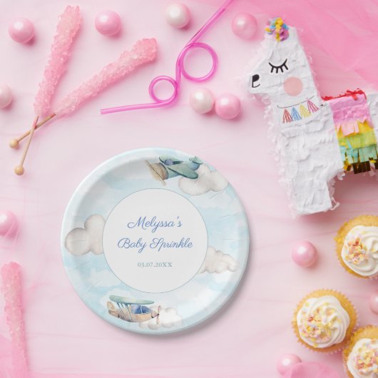 ボーイテーマ用飛行機パーティーベビシャワー ペーパープレート (パーティー)