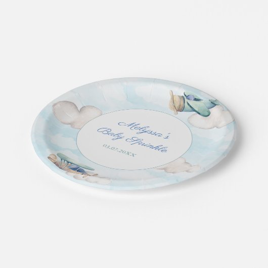 ボーイテーマ用飛行機パーティーベビシャワー ペーパープレート (アングル)