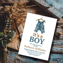 ボーイデニムボディスーツのブルージャン・ベビーシャワー 招待状