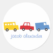 ボーイトイカラフルト輸送車バストラック誕生日 ラウンドシール (正面)