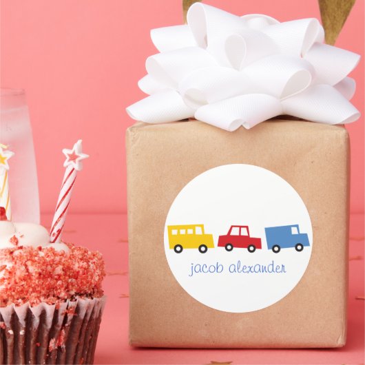 ボーイトイカラフルト輸送車バストラック誕生日 ラウンドシール (パーティー)